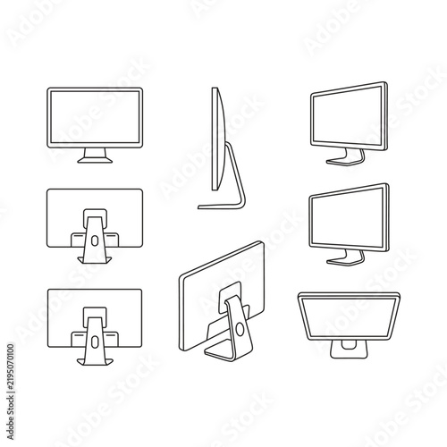Multiple views of a modern computer monitor with clean lines on a white background vector illustration