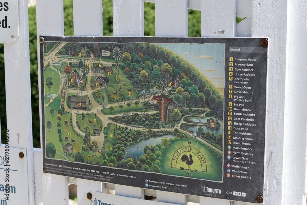 Obraz premium illustration map of Riverdale Farm on entrance gates at 201 Winchester St, Toronto