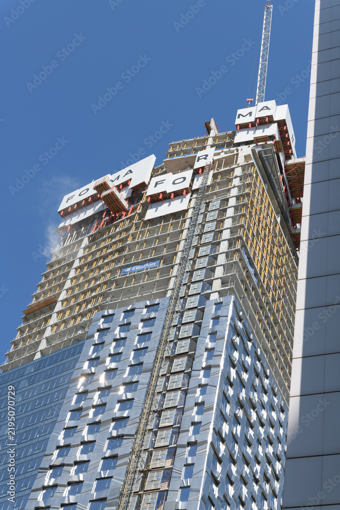 Obraz premium an upward view of Forma Condos designed by Frank Gehry and Mirvish (south-west elevation) King St W, Toronto