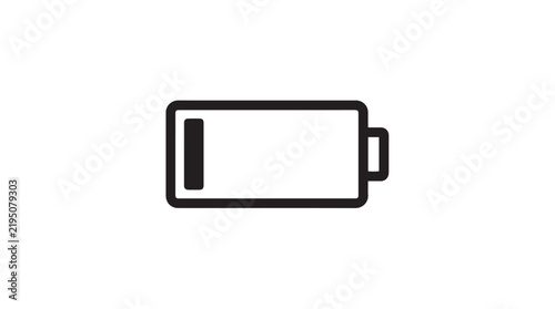 Low battery warning symbol rendered as clean black and white minimalist vector graphic design icon