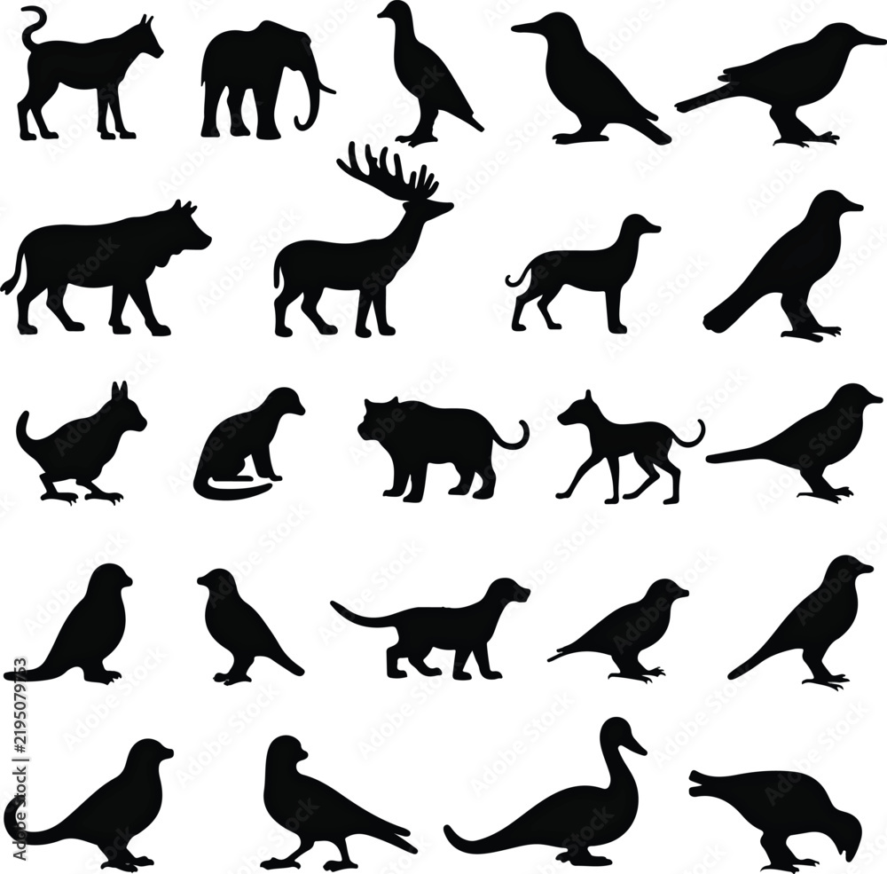 Obraz premium Animal Silhouettes, Editable Animal Silhouettes, Animal Shapes