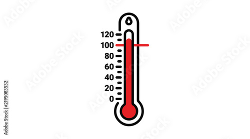 Thermometer showing high temperature reading in a flat vector design style for modern science projects