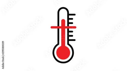 Thermometer vector illustration displaying high temperature levels shown in vibrant red and bold black outlines