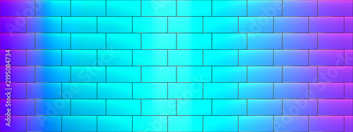 Teal brick wall pattern background. Seamless masonry texture with gradient blocks. Abstract vector backdrop for poster, cover, banner and wallpaper. Night, dark, purple, blue.