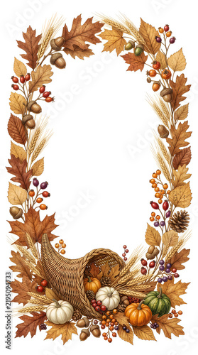 Turkey surrounded by autumn harvest elements
