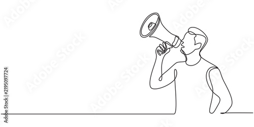 Картината върху платно Continuous one line drawn a man talking into a loudspeaker
