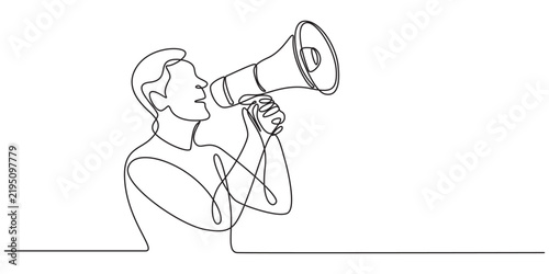Картината върху платно Continuous one line drawn a man talking into a loudspeaker