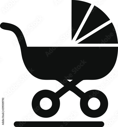 A simple black silhouette icon of a baby carriage or stroller isolated on a plain white background