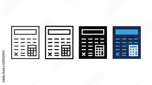 Calculator icons showing accounting sheets and numerical tools highlight financial budgeting and bookkeeping.