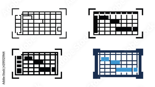Gantt chart icons displayed in multiple design variations illustrate project planning timelines.