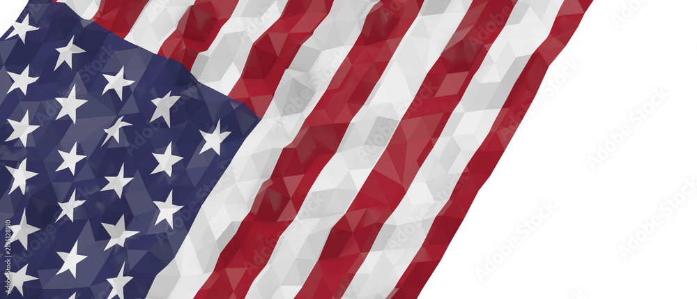 Fototapeta premium Abstract low poly American flag waving dynamically, representing patriotism and freedom.