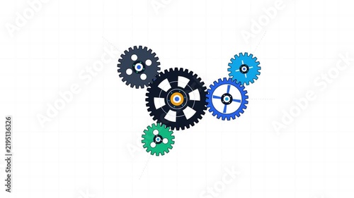 Animated Colorful Gears Rotating in a Mechanical Sequence