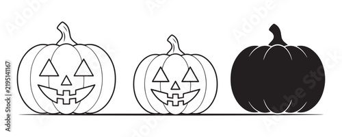 Three pumpkins in outline and solid style for halloween decoration.