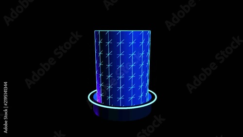 Abstract cylindrical structure with glowing rings during digital animation sequence