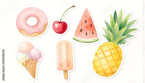 Flat design ice cream and fruit desserts collection