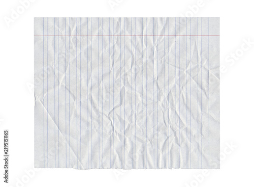 Fotografie Lined notebook paper sheet with dense wrinkles, folds and fine creases