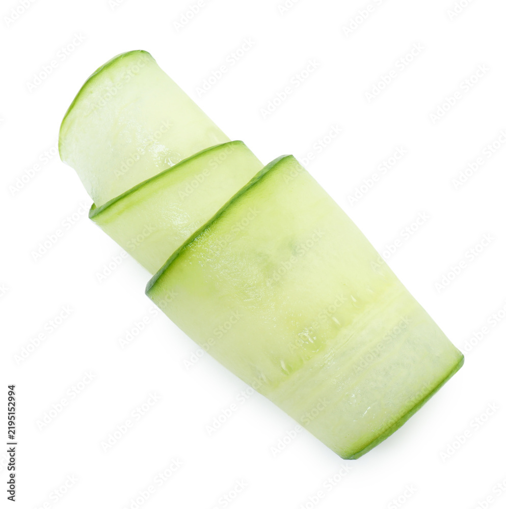 Obraz premium Slice of cucumber isolated on white, top view