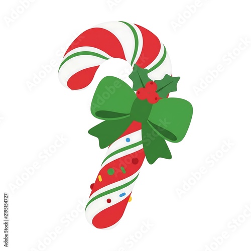 Christmas candy cane with green bow and holly berries holiday decoration striped candy christmas ornament holiday treat seasonal decor sweet candy holiday spirit decorative candy