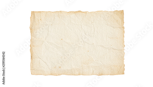 Aged crumpled parchment paper with torn edges, isolated on transparent background