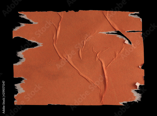 Black and white, orange beige brown Crumble wrinkled paper pieces patch collage. Art Poster wall. Abstract grunge dirty texture contrast background.