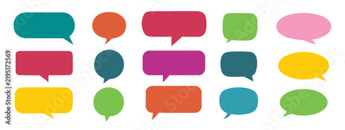 Big set of different colored speech bubbles. Collection of colorful speech balloons, chat bubbles, and dialog boxes on white background. 