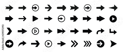 Arrow icon set. Mega vector arrow icons. Collection of arrow signs.  Simple arrows. Black arrow pointing to the right. Vector illustration	
