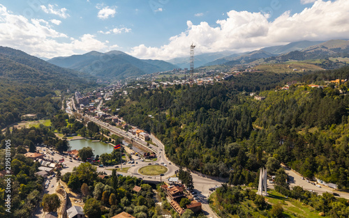 Aerial View of Scenic Dilijan Town and Forested Mountain Landscape in Armenia