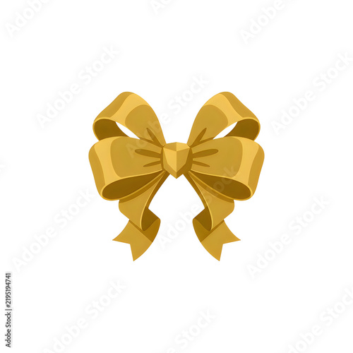 A golden ribbon bow illustration with a central shield emblem, designed in a stylized vector art format suitable for festive decorations and gift wrapping themes