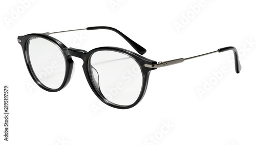Obraz na plátně Black acetate framed eyeglasses with clear lenses, isolated on transparent backg