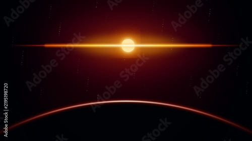 Bright star shining over planet edge in space