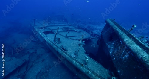 shipwreck scenery underwater ship wreck deep blue water ocean scenery of metal underwater scuba divers to explore