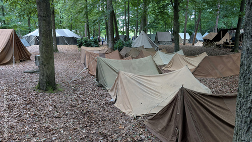 Canvastavla World War II reenactment camp with canvas tents in Overloon, Netherlands