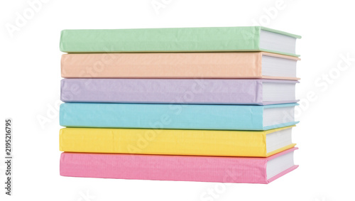 Bild auf Leinwand Stack of six pastel colored hardcover books, isolated on transparent background