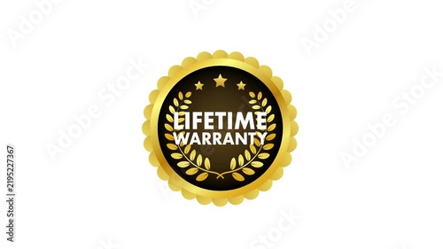 Animated golden lifetime warranty seal appearing on screen