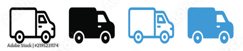 Delivery truck vector icons set in black and blue colors for shipping and transport design