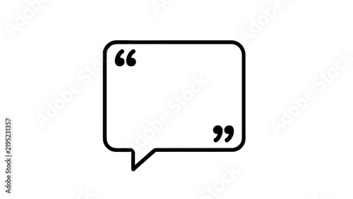 Black outline speech bubble with quotation marks, isolated on transparent background