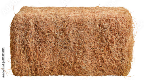Compressed brown coconut fiber block isolated on transparent background as png file for gardening and agriculture