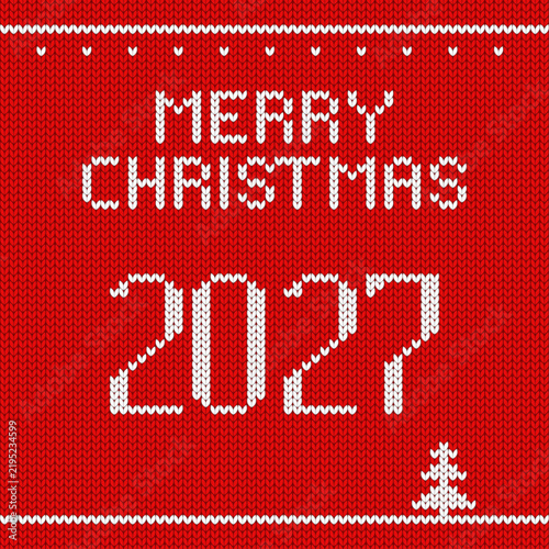 Knitted red Christmas background. Merry Christmas 2027