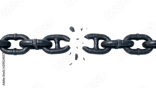 Fotografie Heavy metal chain links breaking apart, isolated on transparent background