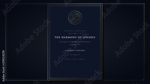 Bild auf Leinwand Cosmic celestial astrolabe grand book cover design with armillary spheres, astronomical atlas jacket layout