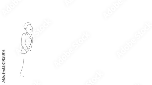Businessman walking up a rising bar chart representing success victory  and career advancement single line style 2D video animation