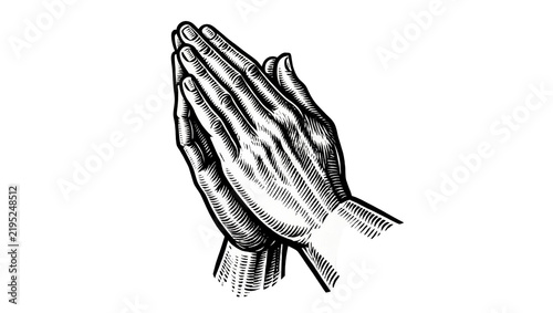 Принти на полотні Engraved praying hands gesture, isolated on transparent background