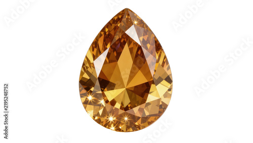 Картината върху платно Golden pear-shaped faceted gemstone sparkling with light, isolated on transparen