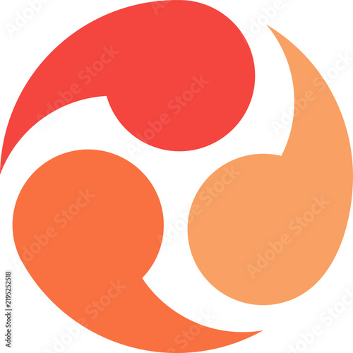 Traditional Japanese Mitsu-Domoe Symbol with Red and Orange Swirling Motifs