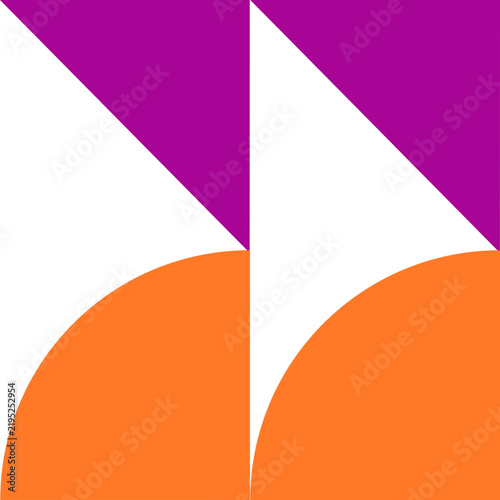 Abstract Minimalist Geometric Pattern with Purple Triangles and Orange Curves