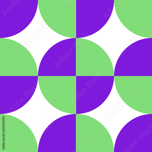 Seamless Abstract Geometric Pattern with Purple and Green Semicircles Background