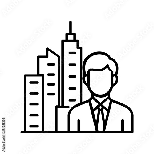 Businessman Icon with City Skyline Representing Corporate Leadership and Success