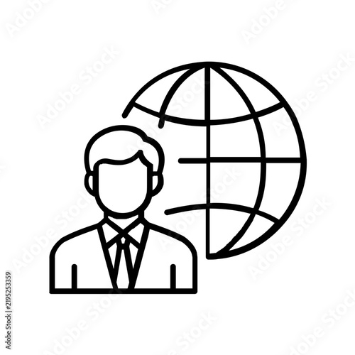 Global Business Leader CEO Icon with World Globe Symbol for International Trade