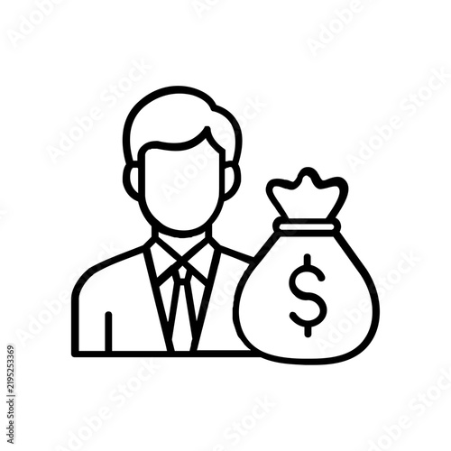 Businessman or CEO with Money Bag Icon Representing Wealth and Financial Profit