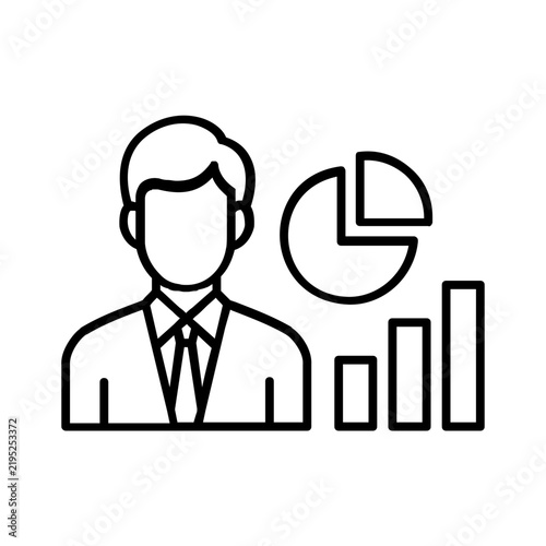 Businessman with Pie Chart and Bar Graph Icon for Financial Data Analysis